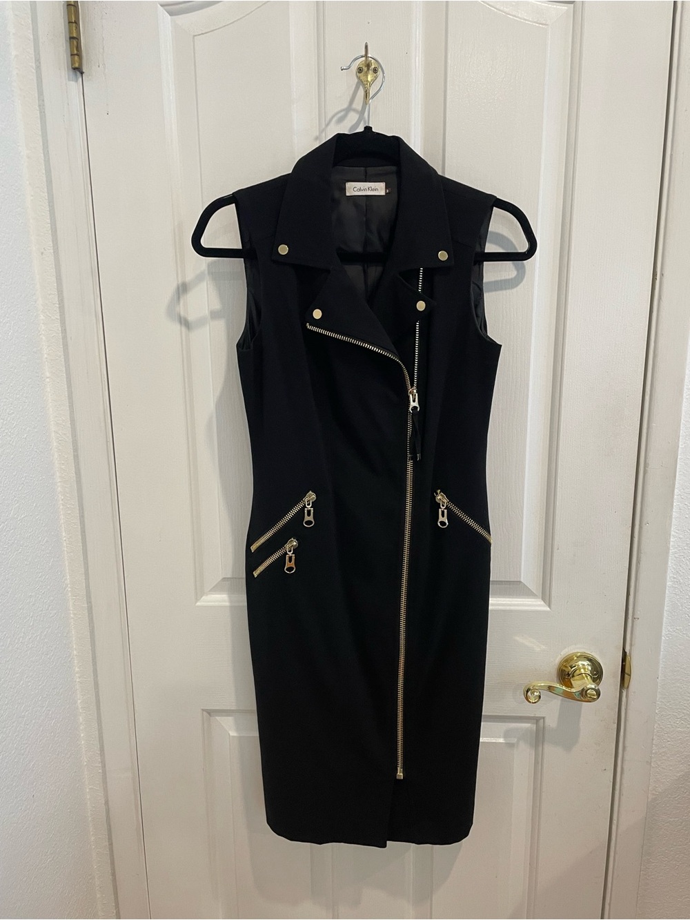 Nwot Calvin Klein Size 2 Black Utility Dress Gold Zipper